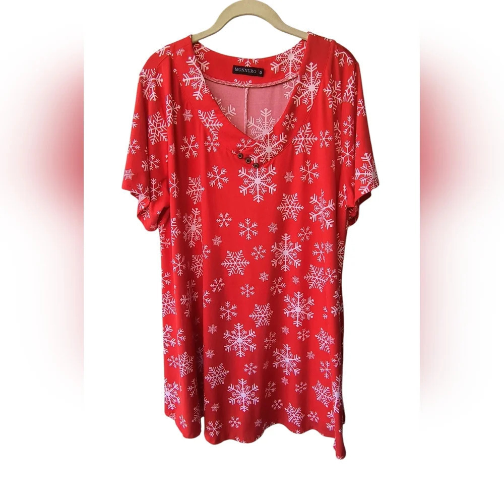Monnuro Women's Plus Snowflakes Tunic Swing Festive Soft Stretchy Blouse 4X